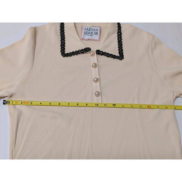 Alexia Armor Brianna Biege Women's V Neck Polo L Pointed Collar Short Slv Trim - Picture 13 of 14